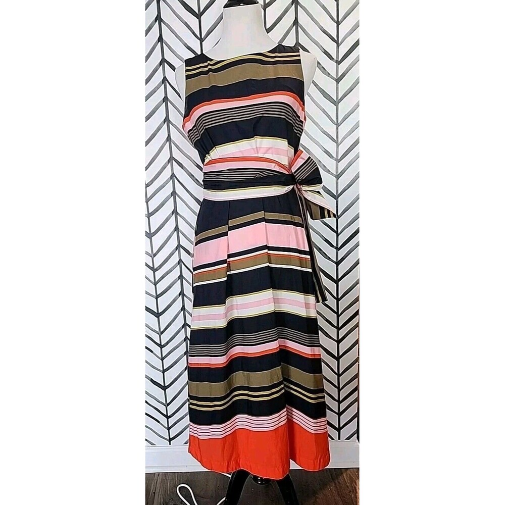 Ann Taylor M Tall Striped Midi Dress in Black, Pink, Coral, Olive